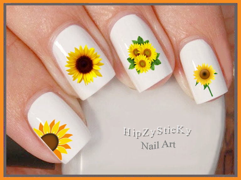 Sunflower nail design. White nails. Sunflowers. Sunflower nails. Acrylic  nails. Claw nails. Sunflowers. | Sunflower nails, Nail designs, Sunflower  nail art