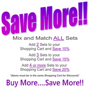 May include: A graphic with the text "Save More!!" in purple and white. It promotes discounts: Save 10% when you add 2 sets, 15% for 3 sets, and 20% for 4 or more sets to your shopping cart.