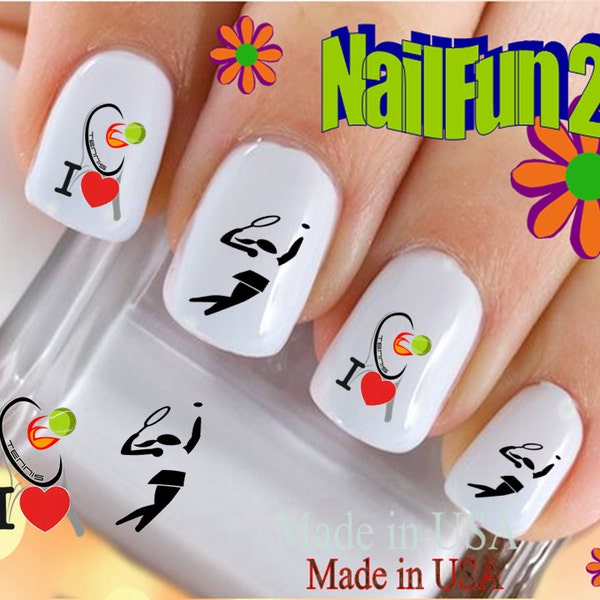 SPORTS Nail Decals "I love Tennis Racquet" Nail Art Set#313 Waterslide Nail Decals Transfers Stickers Manicure Nail Accessories Salon