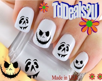 HALLOWEEN Nail Decals "Smiley Pumpkin Face #2 Ghost" Nail Art Set#747H Waterslide Nail Decals Transfers Stickers Manicure Nail Accessories