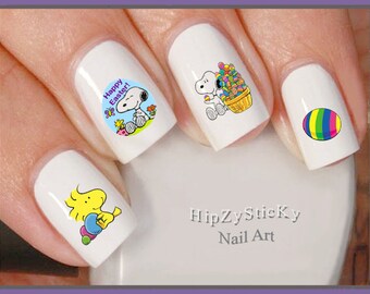 HOLIDAY Nail Decals "Happy Easter Cute Dog Stock Easter Eggs" Nail Art Set Waterslide Nail Transfer Sticker Manicure DIY Nail Accessories