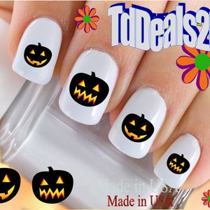 HALLOWEEN Nail Decals &quot;Halloween Jack O&#39; Lantern #2 Black&quot; Nail Art Set#741H Waterslide Nail Decals Transfers Stickers Manicure Accessories