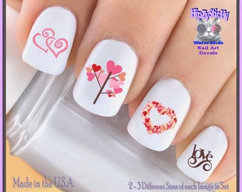 HOLIDAY Nail Decals Valentines Tree of Hearts Red/Pink Roses Love Nail Art Set#7607 Waterslide Nail Transfers Stickers Nail Accessories