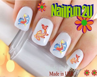 ANIMALS Nail Decals "Koi Fish 1 Swimming Colorful Fish" Nail Art Set#211 Waterslide Nail Decals Transfers Stickers Manicure Nail Accessories