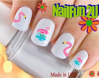 ANIMALS Nail Decals "Pink flamingos #3 Pink Bird in Water" Nail Art Set#2012 Waterslide Decals Transfers Sticker Manicure Nail Accessories