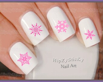 CHRISTMAS Nail Decals "Christmas Winter Snowflakes PINK" Nail Art Set Waterslide Nail Decals Transfers Sticker Manicure Nail Accessories