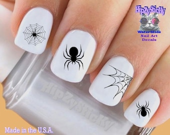 HALLOWEEN Nail Decals "Halloween Black Creepy Spiders Web" Nail Art Set#734H Waterslide Nail Decals Transfer Sticker Manicure Accessories