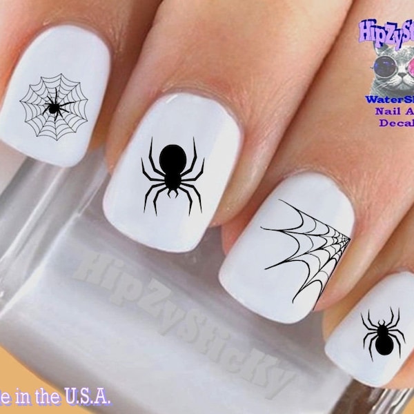 HALLOWEEN Nail Decals "Halloween Black Creepy Spiders Web" Nail Art Set#734H Waterslide Nail Decals Transfer Sticker Manicure Accessories