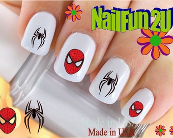 CHARACTER Nail Decals &quot;Man Spider #2 Spider RED Mask&quot; Nail Art Set Waterslide Nail Decals Transfers Sticker Manicure Nail Accessories Salon