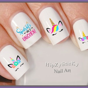 ANIMALS Nail Decals Colorful Unicorns Sparkle Face Set Nail Art Set#3 Waterslide Nail Decals Transfers Stickers Manicure Nail Accessories
