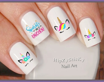 ANIMALS Nail Decals Colorful Unicorns Sparkle Face Set Nail Art Set#3 Waterslide Nail Decals Transfers Stickers Manicure Nail Accessories