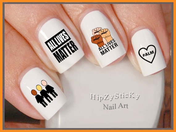 SYMBOL Nail Decals "All Lives Matter All people Skin Color Fists #ALM" Nail Art Set#97 Waterslide Nail Decal Transfer Sticker Manicure Nails