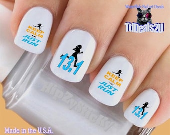 SPORTS Nail Decals "Keep Calm Just Run Marathon 13.1" Nail Art Set#323 Waterslide Nail Decals Transfers Stickers Manicure Nail Accessories