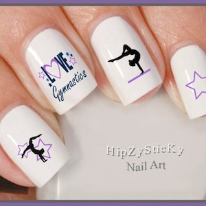 SPORTS Nail Decals &quot;Gymnast #2 Purple Star Love Gymnastics&quot; Nail Art Set#3082 Waterslide Decals Transfers Stickers Manicure Nail Accessories