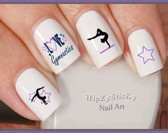 SPORTS Nail Decals &quot;Gymnast #2 Purple Star Love Gymnastics&quot; Nail Art Set#3082 Waterslide Decals Transfers Stickers Manicure Nail Accessories