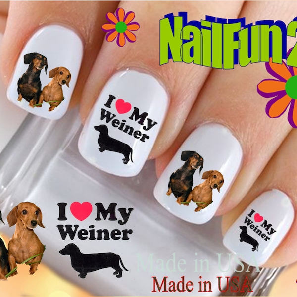 DOG BREED Nail Decals "Dachshund I love my Weiner Dog" Nail Art Set#127 Waterslide Nail Decals Transfers Stickers Manicure Nail Accessories