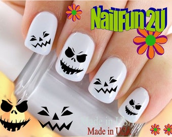 HALLOWEEN Nail Decals "Scary Pumpkin Face #1 Ghost" Nail Art Set#748H Waterslide Nail Decals Transfers Stickers Manicure Nail Accessories