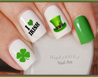 HOLIDAY Nail Decals St Patricks LOVE Irish Leprechaun Hat Green Clover Nail Art #7508 Waterslide Nail Transfer Sticker DIY Nail Accessories