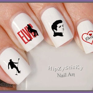 PERSONNAGE Stickers pour ongles Silhouette Elvis I Love 1 coeur rouge Nail Art Set toboggan aquatique transfert d'ongles Stickers DIY manucure accessoires Salon image 1