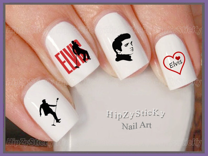 PERSONNAGE Stickers pour ongles Silhouette Elvis I Love 1 coeur rouge Nail Art Set toboggan aquatique transfert d'ongles Stickers DIY manucure accessoires Salon image 1