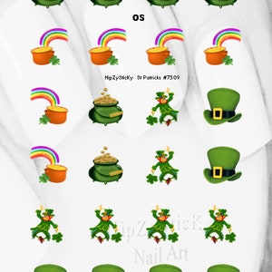 HOLIDAY Nail Decals St Patricks Leprechaun Pot of Gold Clover Hat Nail Art 7509 Waterslide Nail Transfers Stickers DIY Nail Accessories One-Size Set