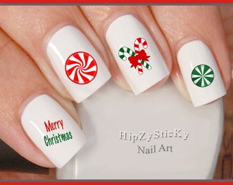 CHRISTMAS Nail Decals "Christmas Peppermint Candy Cane" Nail Art Set#815X Waterslide Nail Decals Transfers Sticker Manicure Nail Accessories