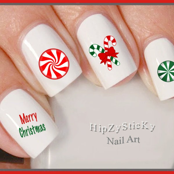 CHRISTMAS Nail Decals "Christmas Peppermint Candy Cane" Nail Art Set#815X Waterslide Nail Decals Transfers Sticker Manicure Nail Accessories