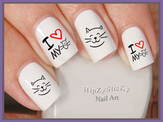 ANIMALS Nail Decals i Love My Cat Smile Face 
