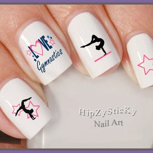 SPORTS Nail Decals Gymnast #2 Pink Star Love Gymnastics Nail Art Waterslide Transfers Stickers DIY Manicure Accessories Salon