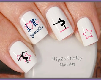 SPORTS Nail Decals Gymnast #2 Pink Star Love Gymnastics Nail Art Waterslide Transfers Stickers DIY Manicure Accessories Salon