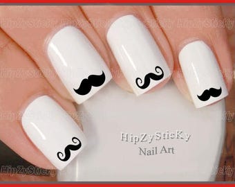 IMAGE Nail Decals "Mustache Black Silhouette image" Nail Art Waterslide Nail Decals Transfers Stickers Manicure Nail Accessories