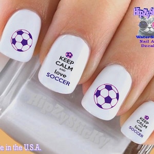 SPORTS Nail Decals &quot;Keep Calm Love Soccer&quot; Nail Art Set#329 WaterSlide Nail Decals Transfers Stickers Manicure Nail Accessories Salon