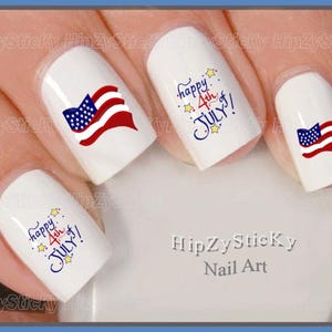 HOLIDAY Nail Decals &quot;Happy 4th of July American Flag Stars&quot; Nail Art Set#709J Waterslide Nail Transfers Stickers Manicure Accessories