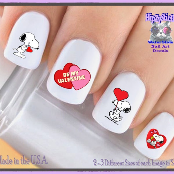 HOLIDAY Nail Decals "Be my Valentine LOVE Red Hearts Cupid Dog" Nail Art Set#7616 Waterslide Nail Transfers Stickers Nail Accessories