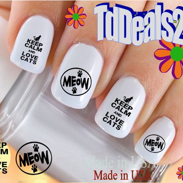 TIERE Nagel Aufkleber "Keep Calm Love Katzen" Nail Art Set #223 Wasserschiebefolie Nagel Aufkleber Transfers Sticker Maniküre Nagel Accessoires Salon