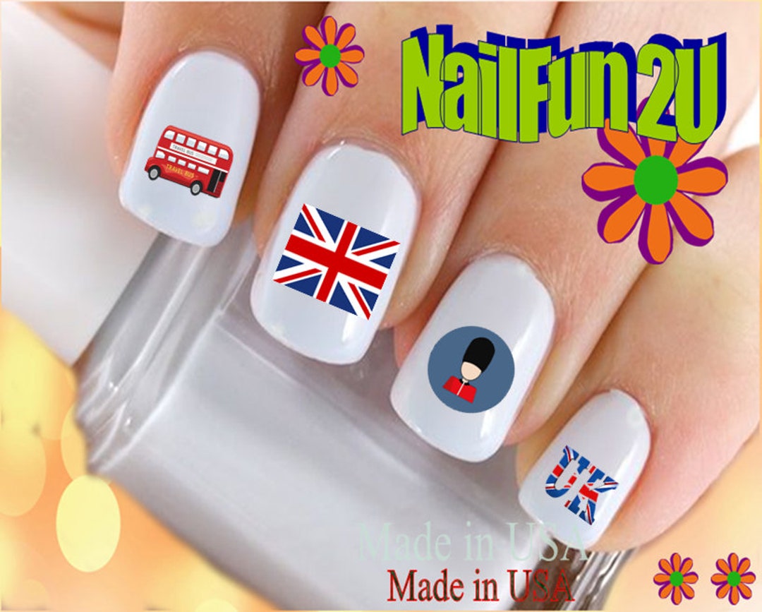 COUNTRIES Nail Decals british Flag Fun Icons UK London Bus Nail Art Set522 Waterslide Nail Decals Transfers Stickers Manicure Nails Etsy