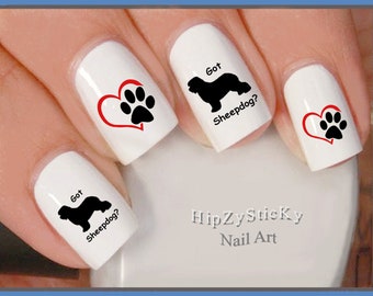 DOG BREED Nail Decals Old English Sheepdog "Got Sheepdog?" Nail Art Set Waterslide Nail Decals Transfers Stickers Manicure Nail Accessories