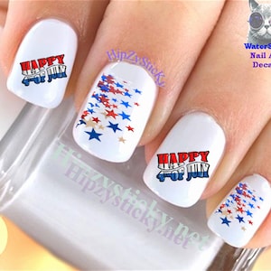 HOLIDAY Nail Decals &quot;4th of July #15 Red White Blue Stars&quot; Nail Art Set#715J Waterslide Nail Transfers Stickers Manicure Accessories