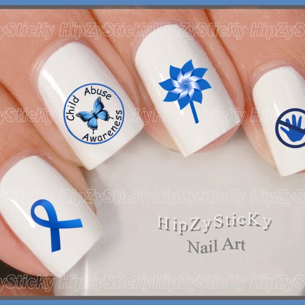 SYMBOL Nail Decals "Child Abuse Awareness Blue Ribbon Pinwheel" Nail Art Waterslide Nail Transfers Stickers DIY Manicure Nail Accessories