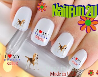 Nail art con motivo "Amo la zampa del mio cane Beagle" - Set n. 110 per nail art con decalcomanie adesive, adesivi per manicure e accessori per unghie