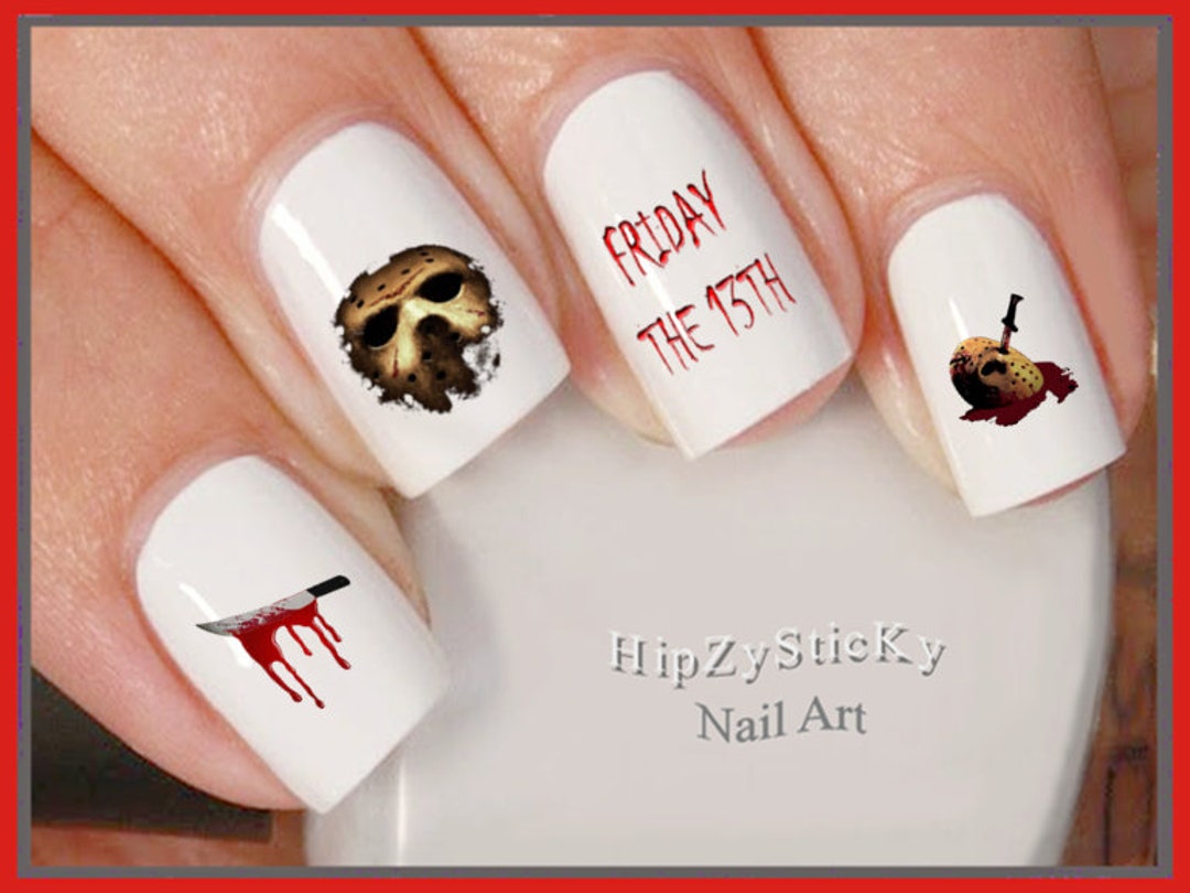HALLOWEEN Nail Decals friday the 13th Jason Mask Bloody 
