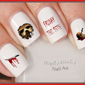 HALLOWEEN Nagel Aufkleber &quot;Freitag der 13te Jason Maske Blutiges Messer&quot; Nail Art #722H Wasserschiebefolie Nagel Sticker Maniküre Nagel Zubehör