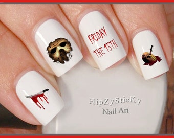 Stickers pour ongles HALLOWEEN « Friday 13 Jason Mask Bloody Knife » Nail Art #722H toboggan aquatique décalcomanies pour ongles Manucure accessoires pour ongles
