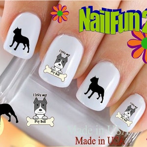 DOG BREED Nail Decals Love my Pitbull Dog 2 Nail Art Set140 Waterslide Nail Decals Transfers Stickers Manicure Nail Accessories Salon image 1
