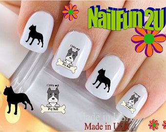 DOG BREED Nail Decals "Love my Pitbull Dog #2" Nail Art Set#140 Waterslide Nail Decals Transfers Stickers Manicure Nail Accessories Salon