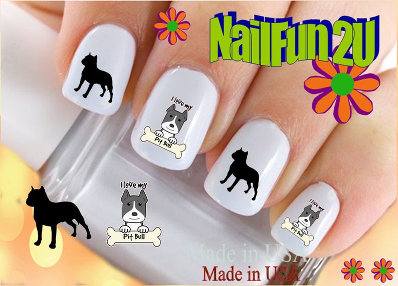 DOG BREED Nail Decals Love my Pitbull Dog 2 Nail Art Set140 Waterslide Nail Decals Transfers Stickers Manicure Nail Accessories Salon image 1