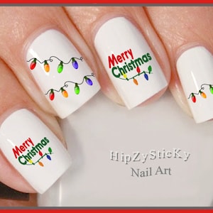 CHRISTMAS Nail Decals "Merry Christmas Holiday Lights" Nail Art Set#816X Waterslide Nail Decals Transfers Sticker Manicure Nail Accessories