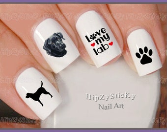 HUNDE BREED Nagel Aufkleber "Love my Black Labrador Retriever Hund" Nail Art Set Wasserschiebefolie Nagel Aufkleber Transfers Stickers Maniküre Nagel Zubehör
