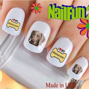 DOG BREED Nail Decals &quot;Love my Weimaraner Dog Bone&quot; Nail Art Set#156 Waterslide Nail Decals Transfers Stickers Manicure Nail Accessories