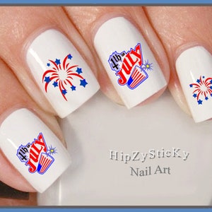 HOLIDAY Nail Decals &quot;4th of July Firecracker Star Fireworks&quot; Nail Art Set#707J Waterslide Nail Transfers Sticker DIY Manicure Accessories